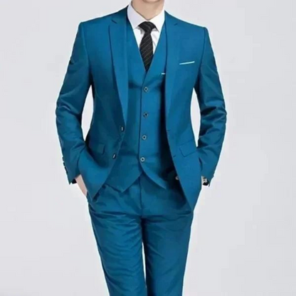 Heren Slim Fit Driedelig Pak met Eén Knoop Blauwgroen