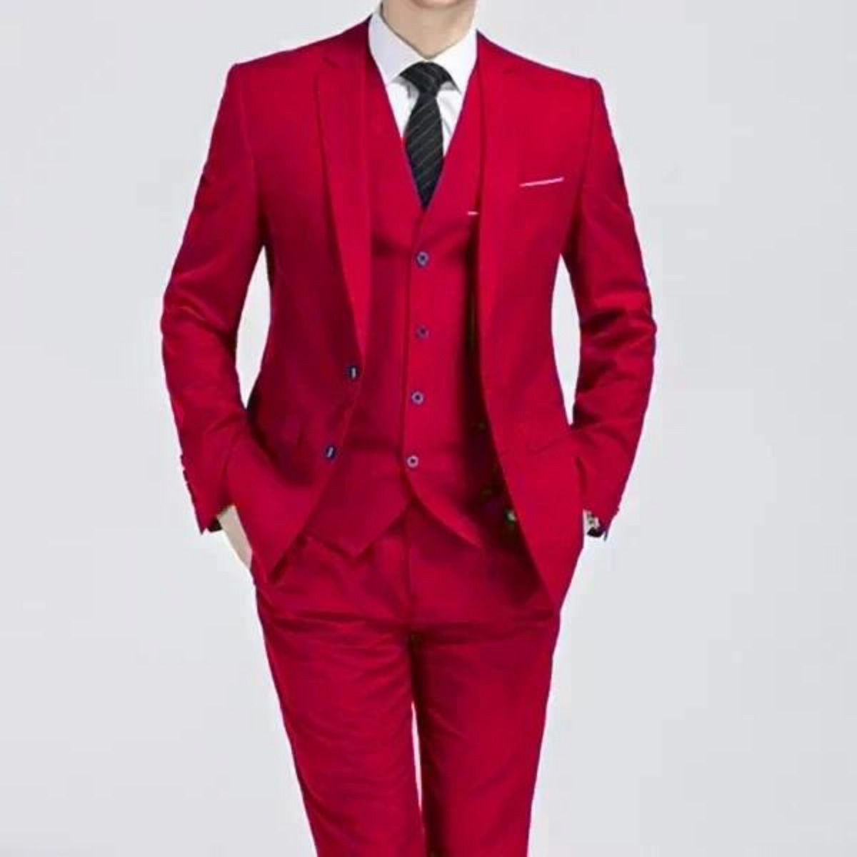 Heren Slim Fit Driedelig Pak met Eén Knoop Rood