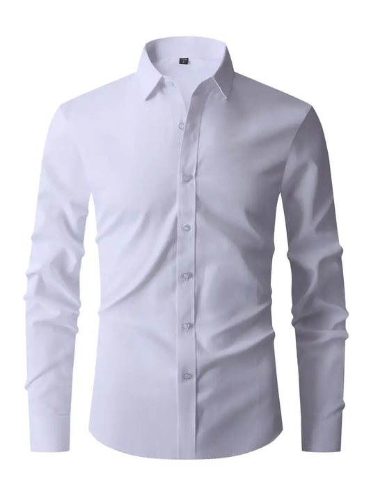 Heren Slim Fit Overhemd Lange Mouw met Klassieke Kraag en Knoopsluiting