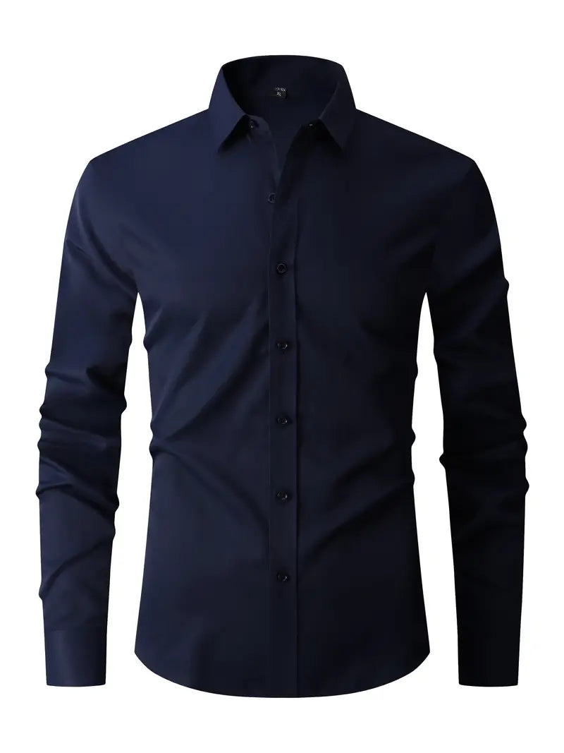 Heren Slim Fit Overhemd Lange Mouw met Klassieke Kraag en Knoopsluiting