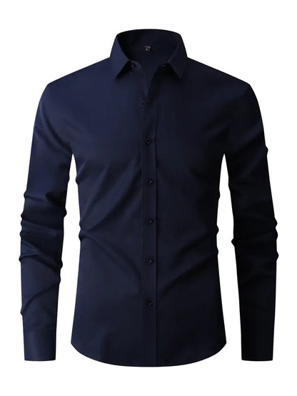 Heren Slim Fit Overhemd Lange Mouw met Klassieke Kraag en Knoopsluiting