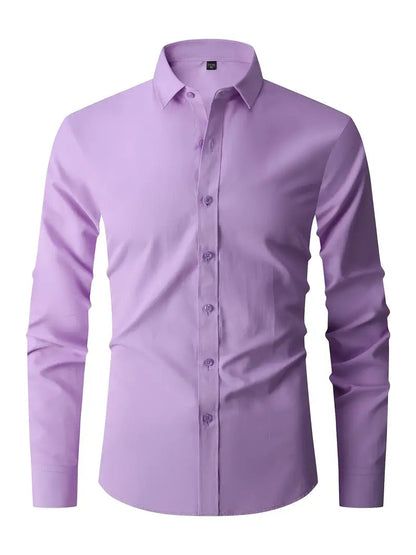 Heren Slim Fit Overhemd Lange Mouw met Klassieke Kraag en Knoopsluiting