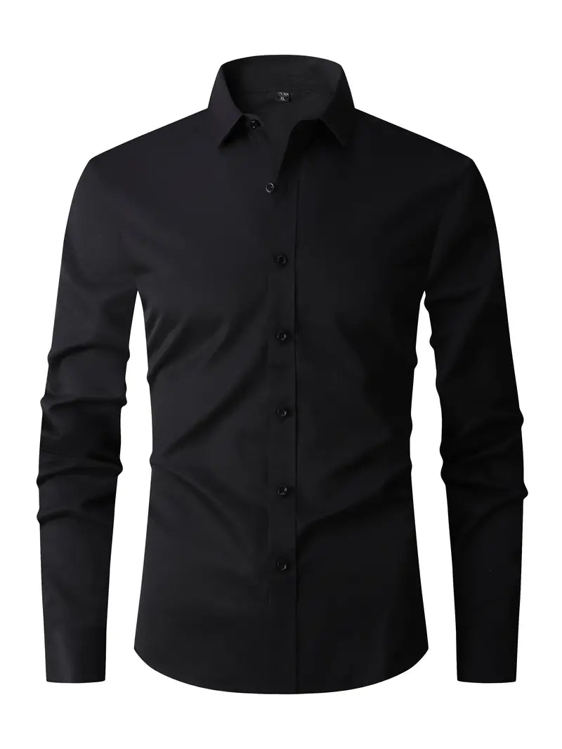 Heren Slim Fit Overhemd Lange Mouw met Klassieke Kraag en Knoopsluiting Zwart