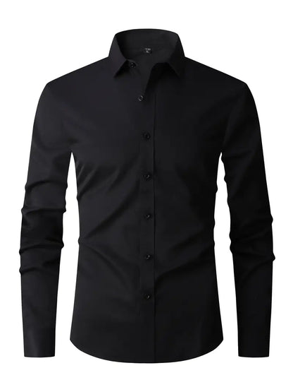 Heren Slim Fit Overhemd Lange Mouw met Klassieke Kraag en Knoopsluiting Zwart