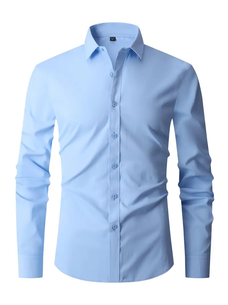 Heren Slim Fit Overhemd Lange Mouw met Klassieke Kraag en Knoopsluiting Lichtblauw
