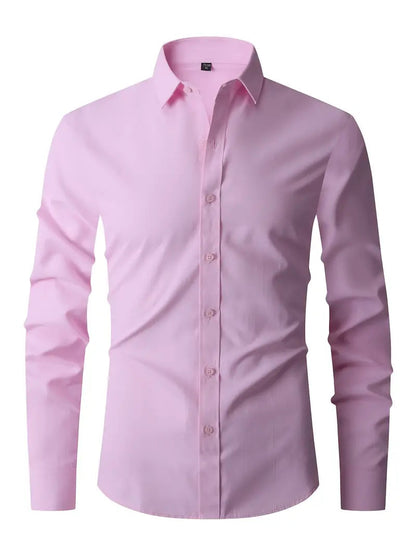 Heren Slim Fit Overhemd Lange Mouw met Klassieke Kraag en Knoopsluiting Roze