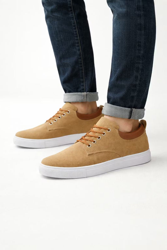 Heren Sneakers Low-top met Vetersluiting en Contrasterende Kraag