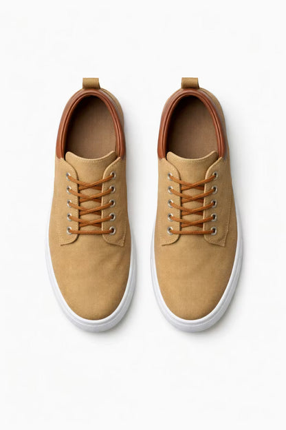 Heren Sneakers Low-top met Vetersluiting en Contrasterende Kraag