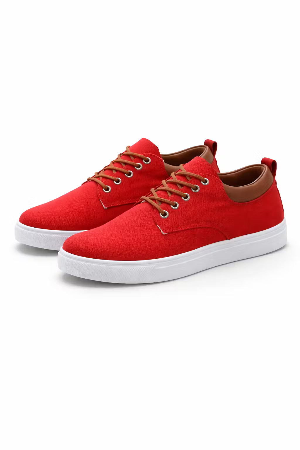 Heren Sneakers Low-top met Vetersluiting en Contrasterende Kraag Rood