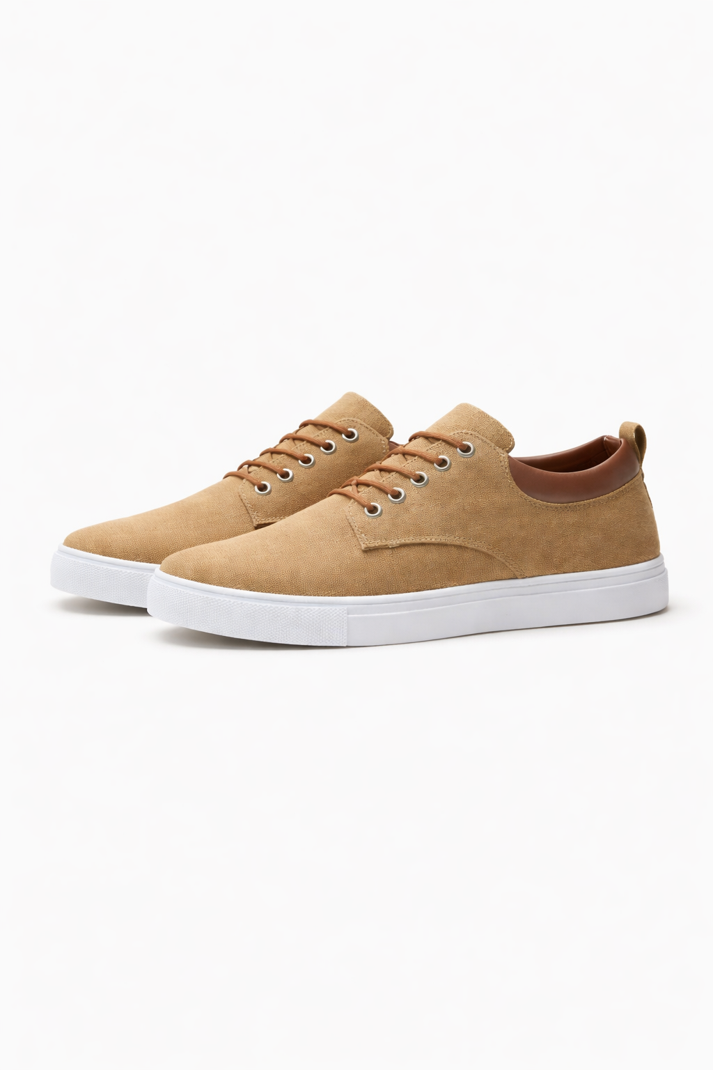 Heren Sneakers Low-top met Vetersluiting en Contrasterende Kraag Khaki