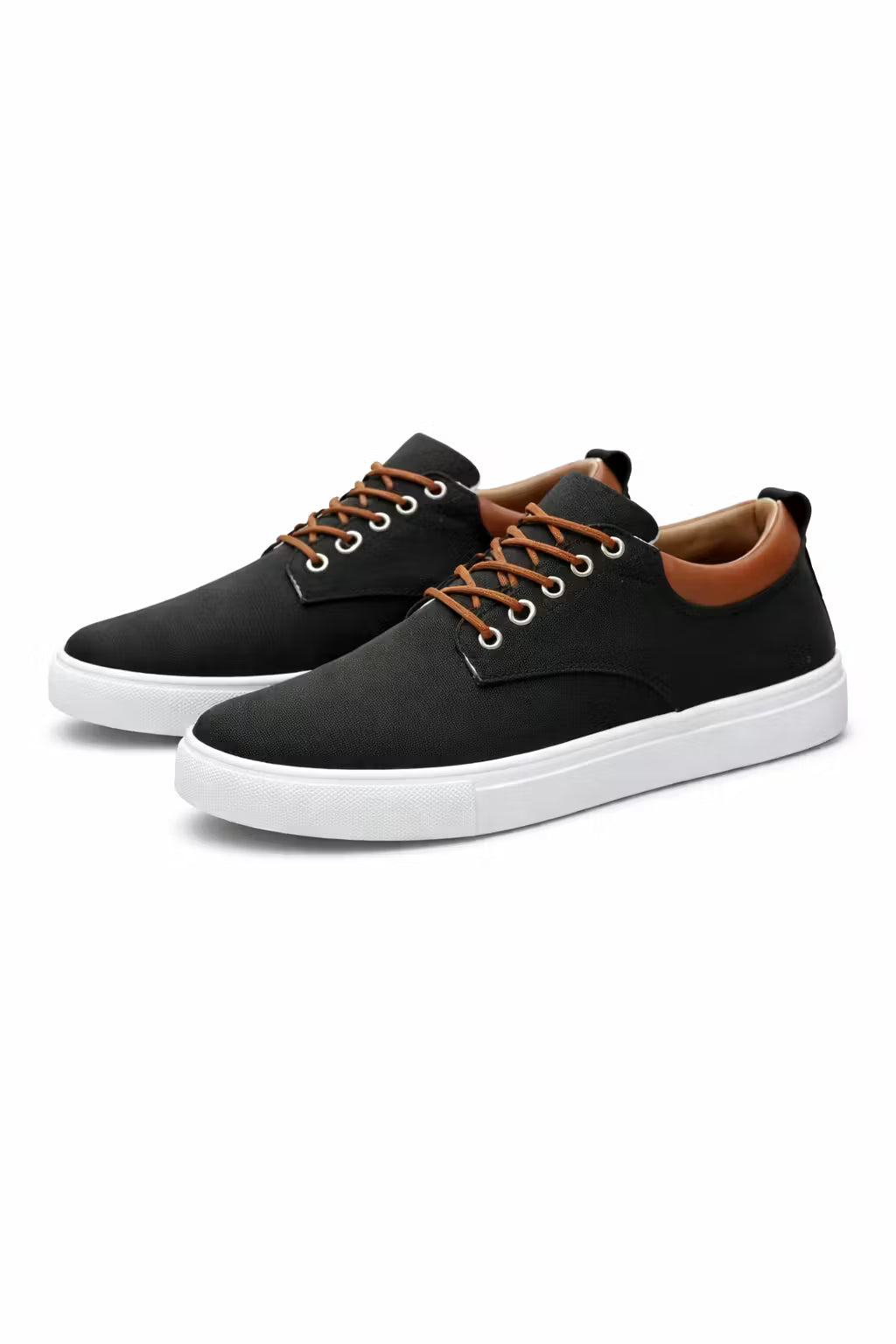 Heren Sneakers Low-top met Vetersluiting en Contrasterende Kraag Zwart