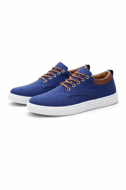 Heren Sneakers Low-top met Vetersluiting en Contrasterende Kraag Blauw