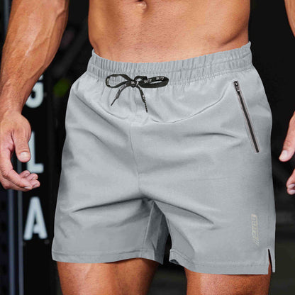 Heren Sport Shorts met Rits Zakken en Elastische Taille Grijs