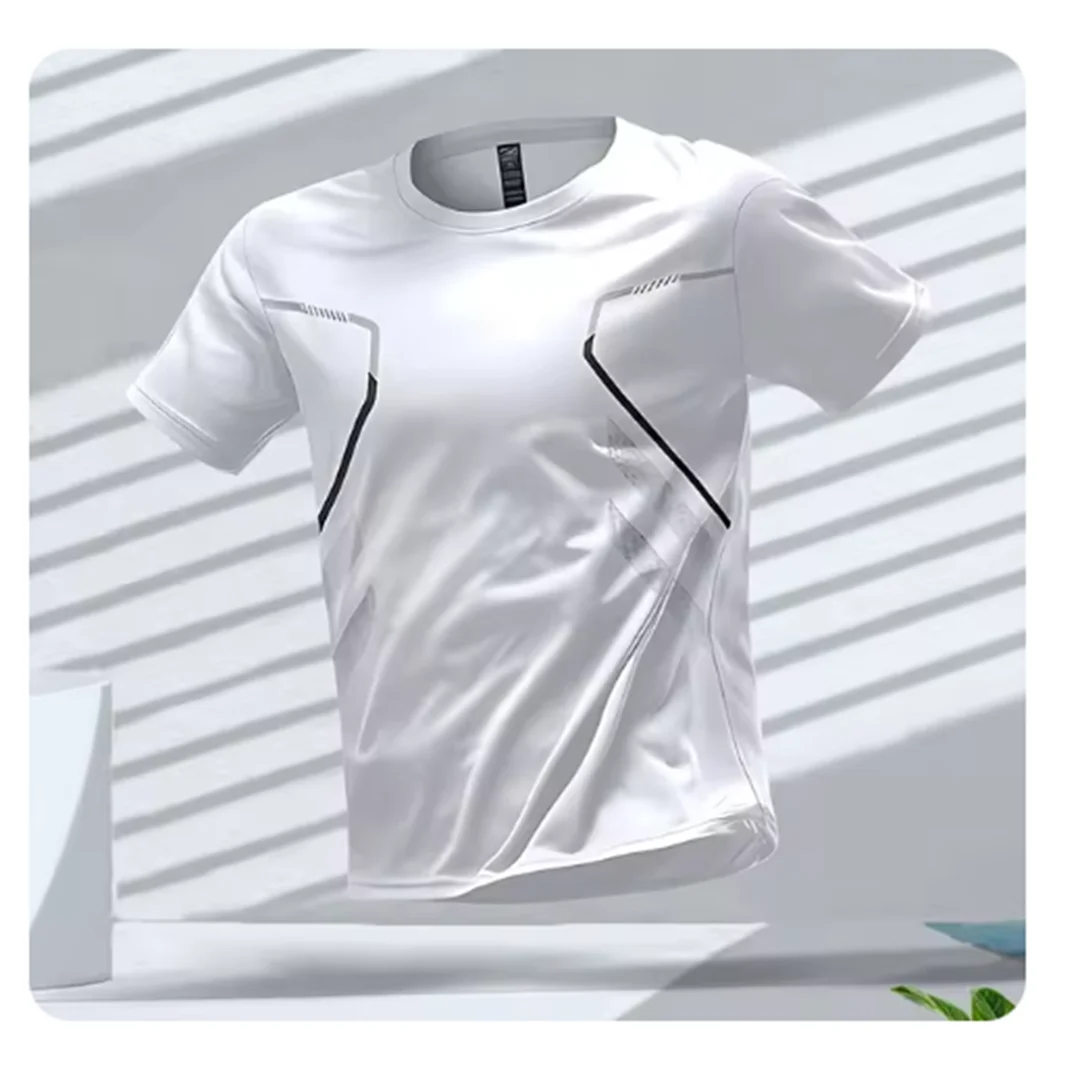 Heren Sport T-Shirt Korte Mouw met Ronde Hals en Grafisch Design Wit