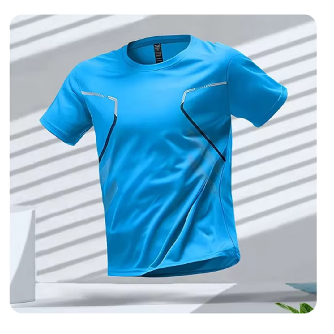 Heren Sport T-Shirt Korte Mouw met Ronde Hals en Grafisch Design Blauw
