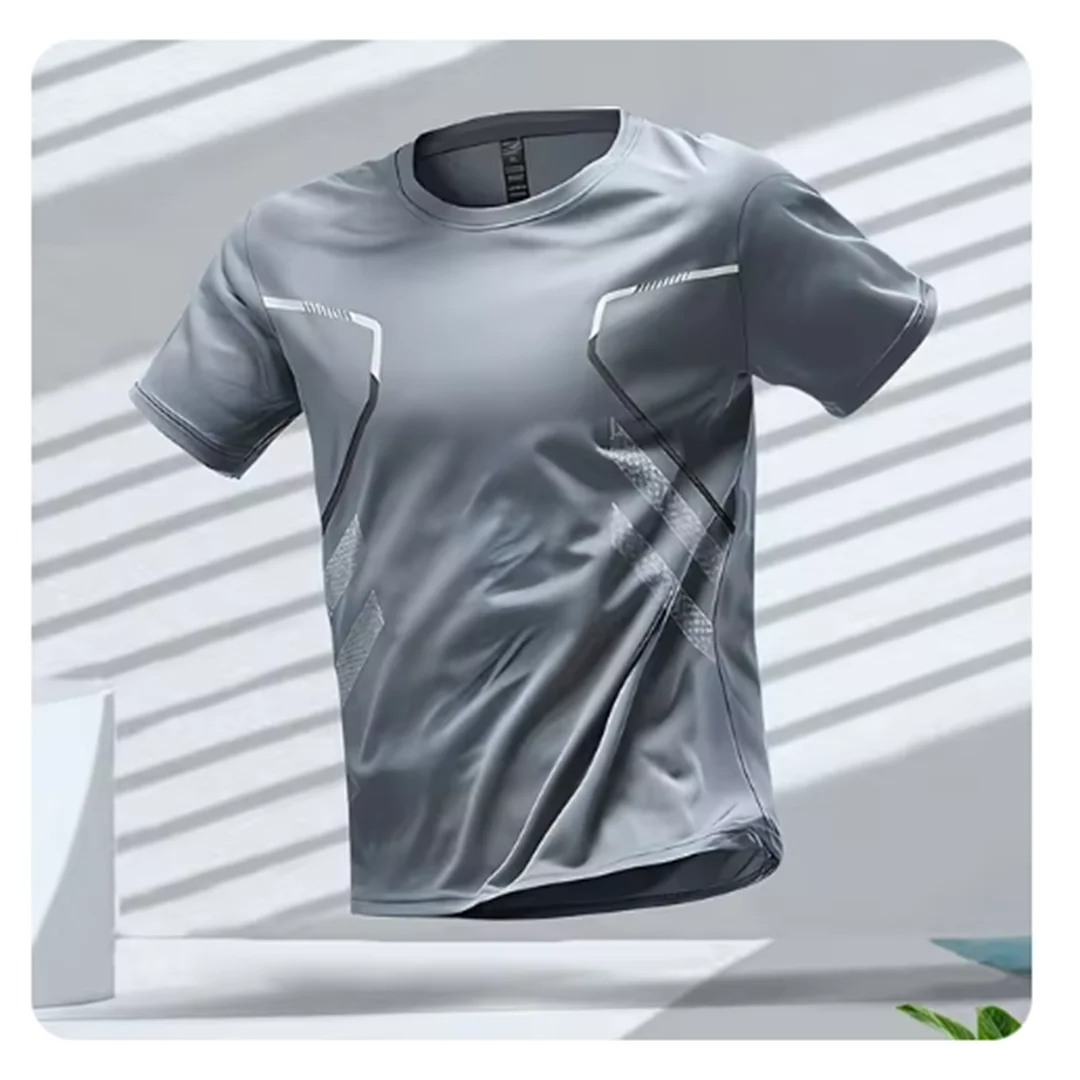 Heren Sport T-Shirt Korte Mouw met Ronde Hals en Grafisch Design Grijs