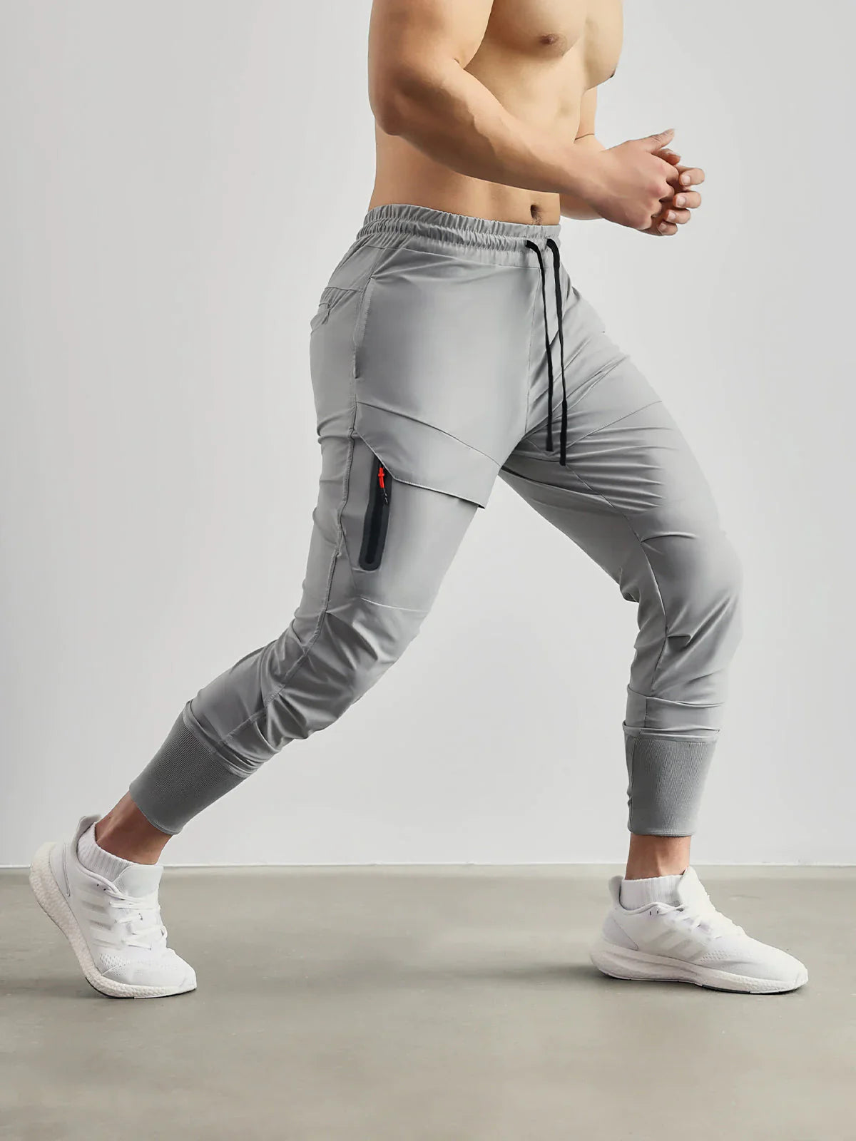 Heren Sportbroek Slim Fit met Elastische Tailleband en Zijzakken Grijs