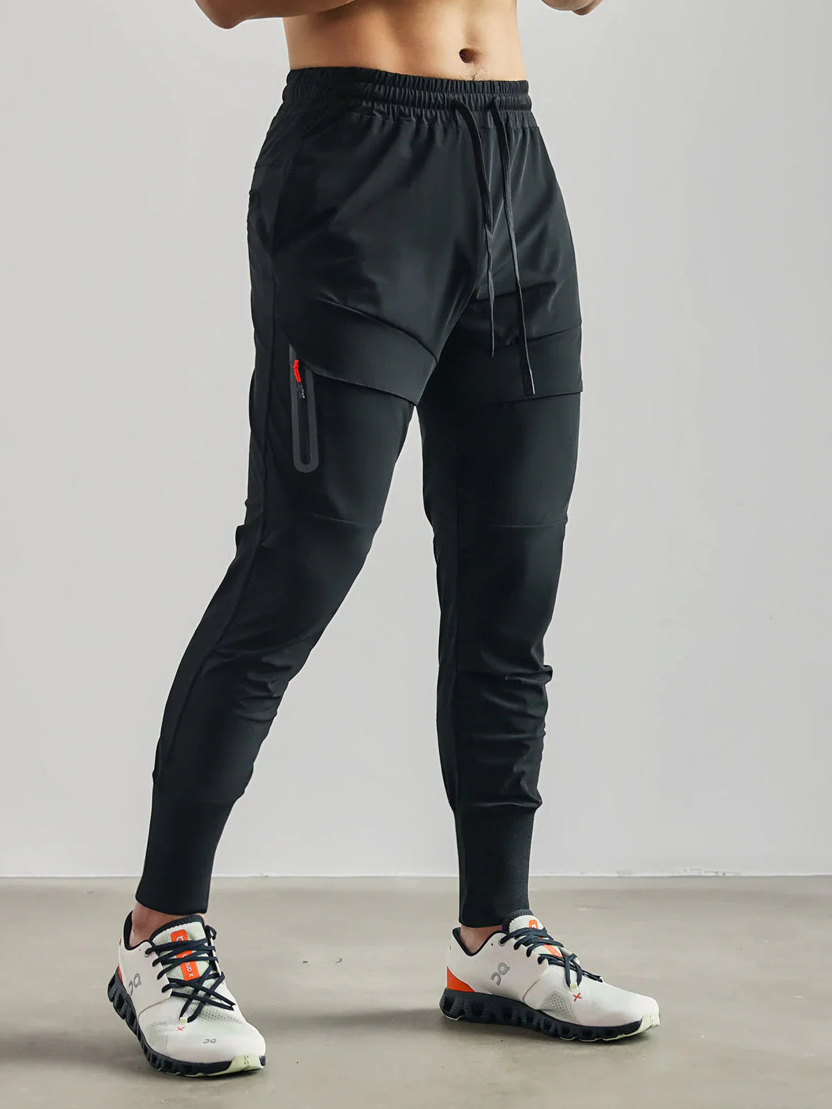 Heren Sportbroek Slim Fit met Elastische Tailleband en Zijzakken Zwart