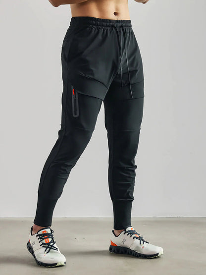 Heren Sportbroek Slim Fit met Elastische Tailleband en Zijzakken Zwart