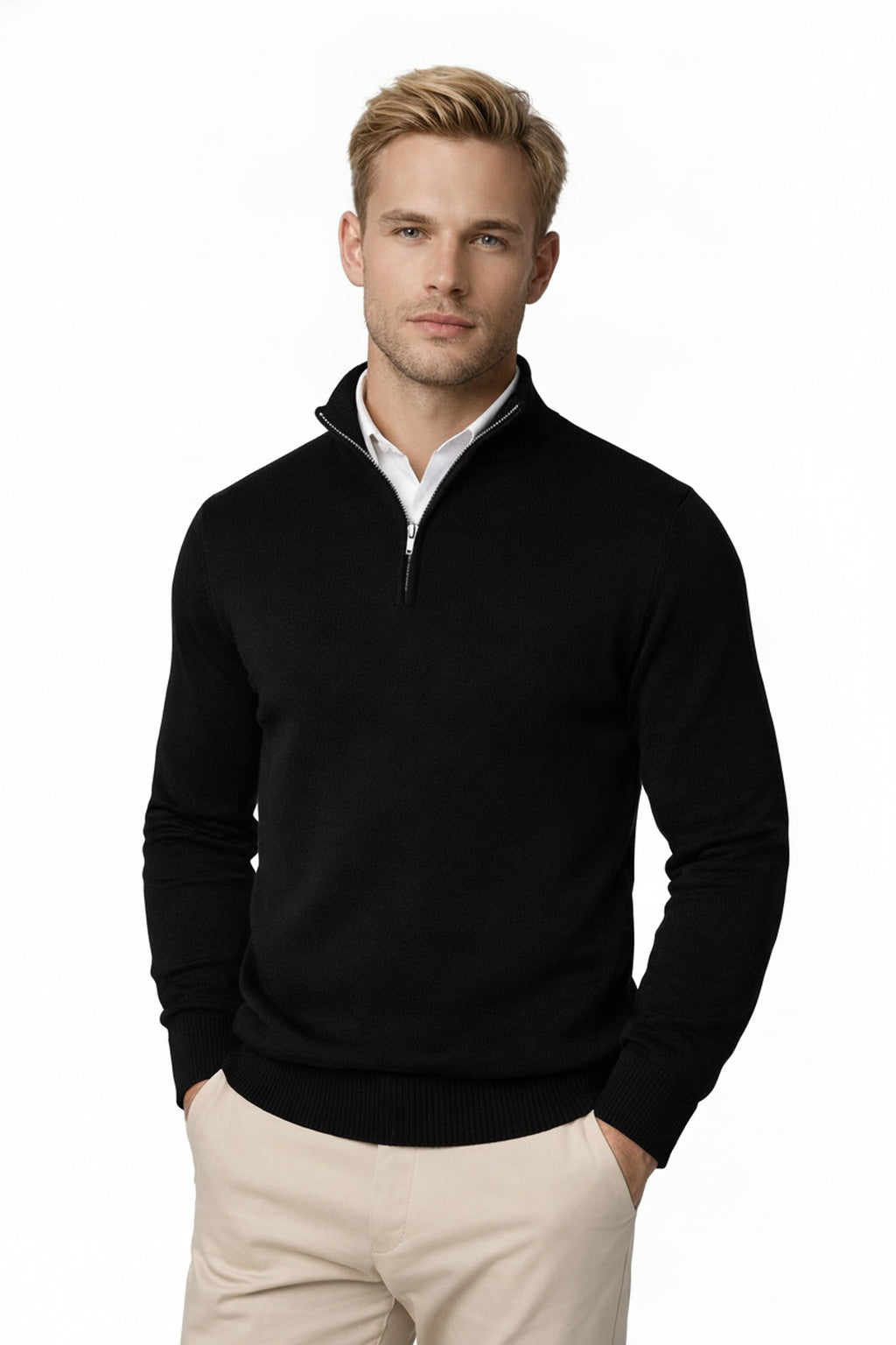 Heren Sweater met Halve Rits en Hoge Hals