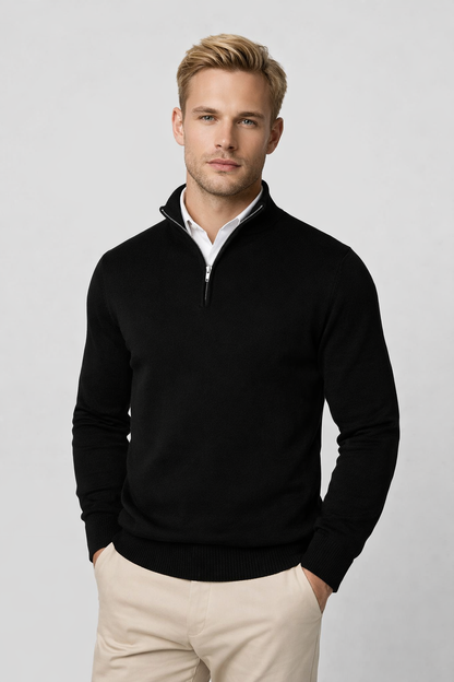 Heren Sweater met Halve Rits en Hoge Hals Zwart