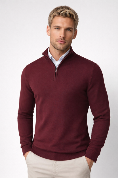 Heren Sweater met Halve Rits en Hoge Hals Rood