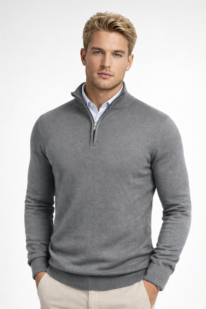 Heren Sweater met Halve Rits en Hoge Hals Grijs