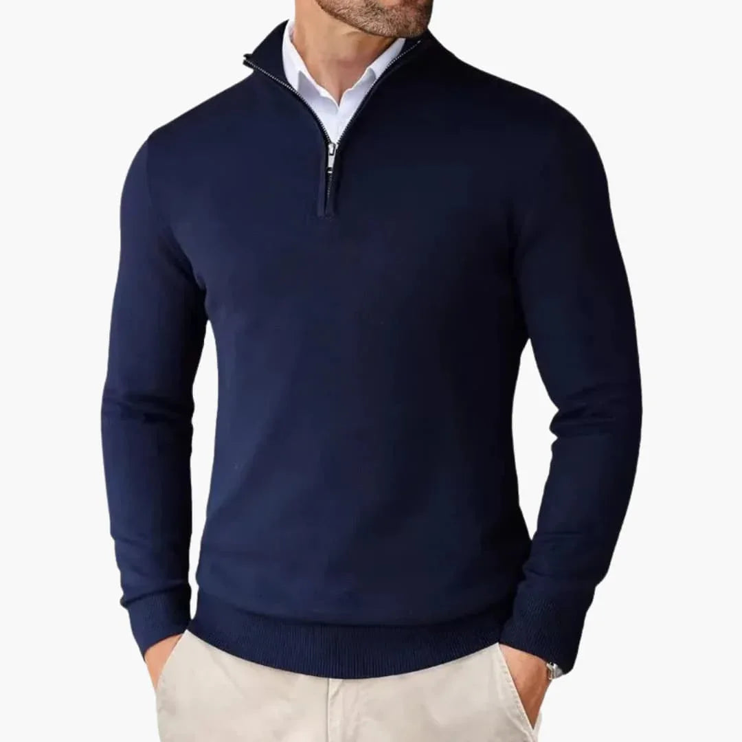 Heren Sweater met Kwart Rits en Opstaande Kraag Blauw