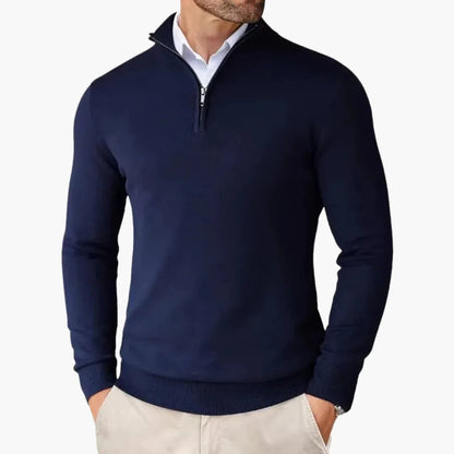 Heren Sweater met Kwart Rits en Opstaande Kraag Blauw