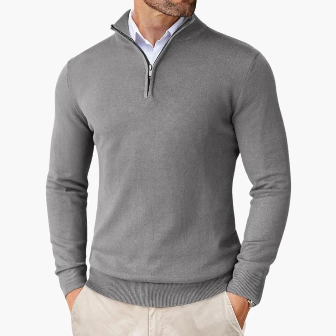 Heren Sweater met Kwart Rits en Opstaande Kraag Donkergrijs