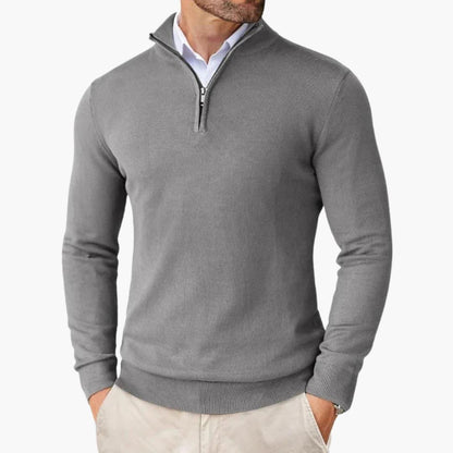 Heren Sweater met Kwart Rits en Opstaande Kraag Donkergrijs