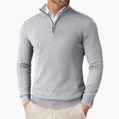 Heren Sweater met Kwart Rits en Opstaande Kraag Lichtgrijs