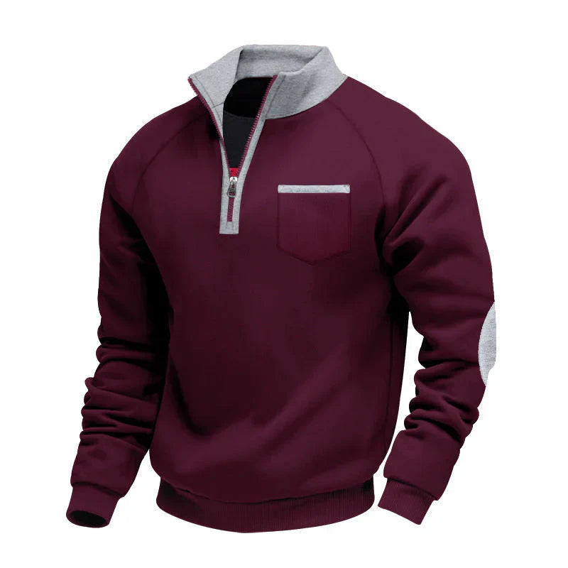 Heren Sweater met Opstaande Kraag en Halve Rits