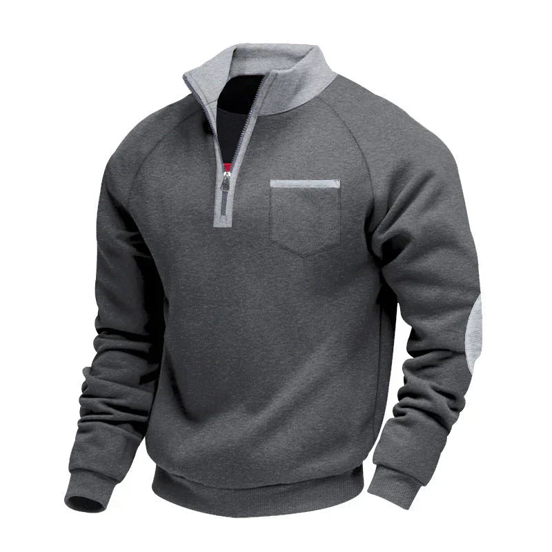Heren Sweater met Opstaande Kraag en Halve Rits Donker grijs