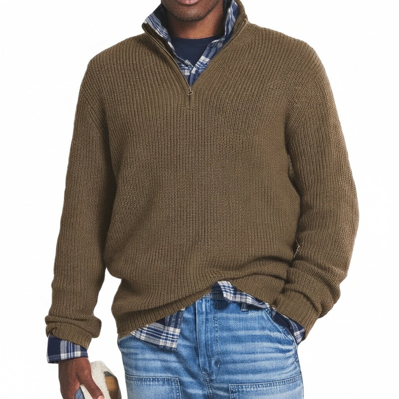 Heren Sweater met Opstaande Kraag en Kwart Rits