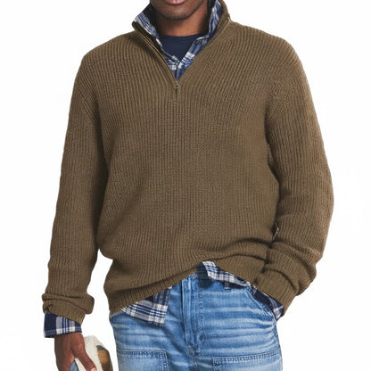 Heren Sweater met Opstaande Kraag en Kwart Rits