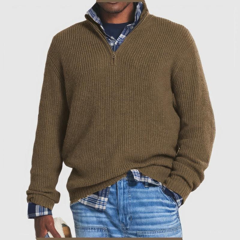 Heren Sweater met Opstaande Kraag en Kwart Rits Beige