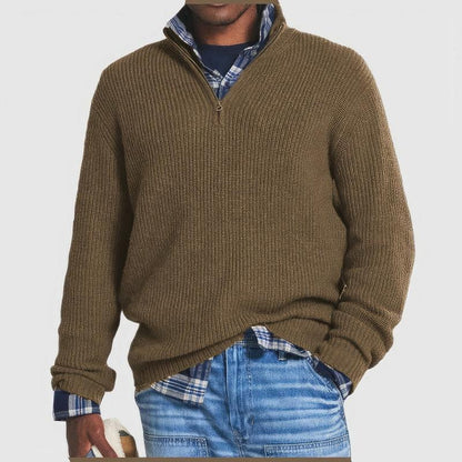 Heren Sweater met Opstaande Kraag en Kwart Rits Beige