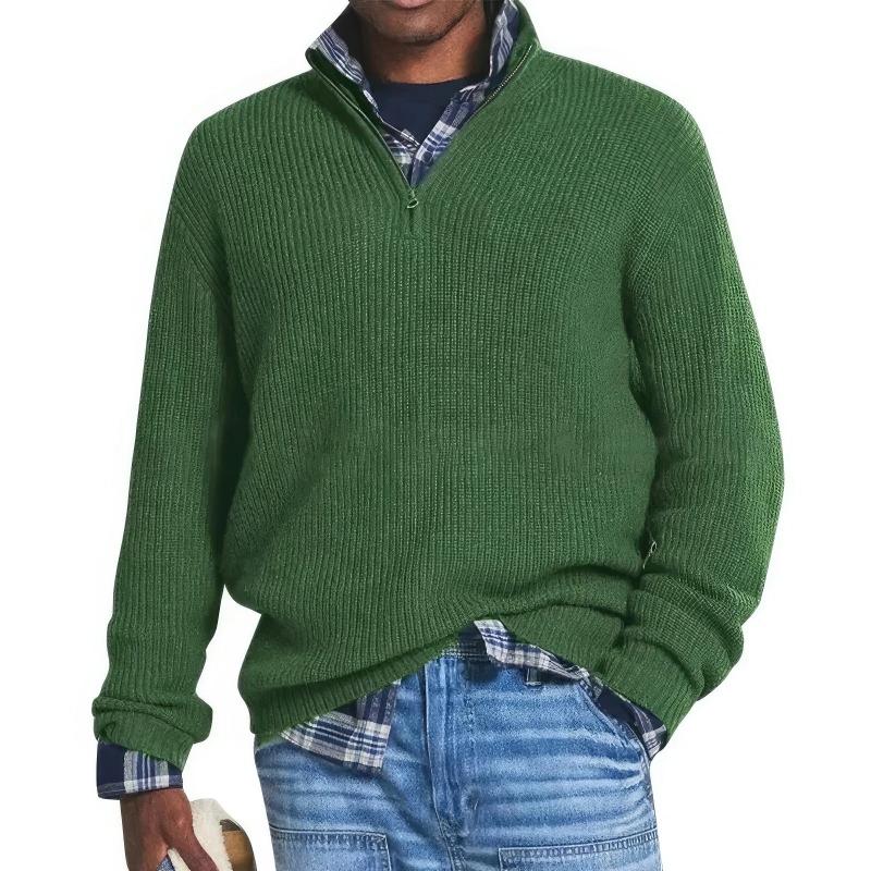 Heren Sweater met Opstaande Kraag en Kwart Rits Groen