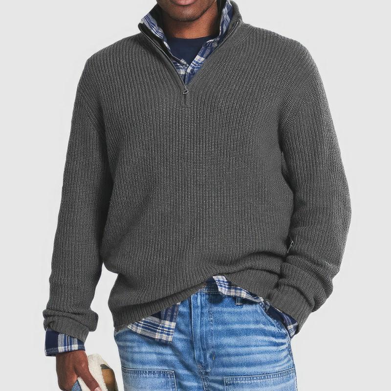 Heren Sweater met Opstaande Kraag en Kwart Rits Grijs