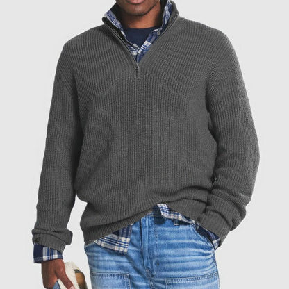 Heren Sweater met Opstaande Kraag en Kwart Rits Grijs