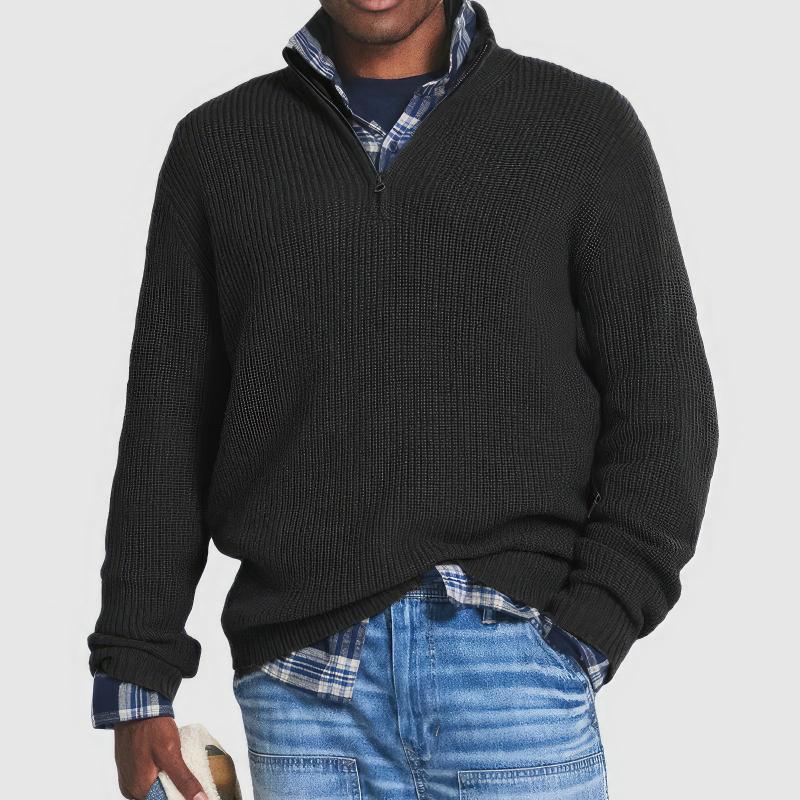 Heren Sweater met Opstaande Kraag en Kwart Rits Zwart