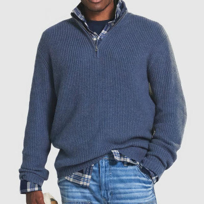 Heren Sweater met Opstaande Kraag en Kwart Rits Lichtblauw