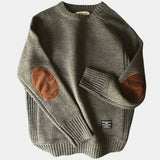 Heren Sweater met Ronde Hals en Elleboogpatches Lange Mouw