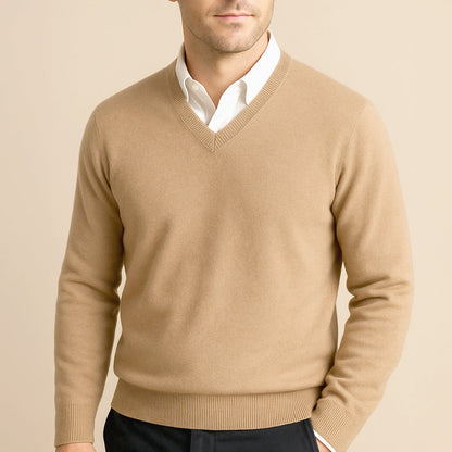 Heren Sweater met V-hals en Lange Mouwen Regular Fit Beige