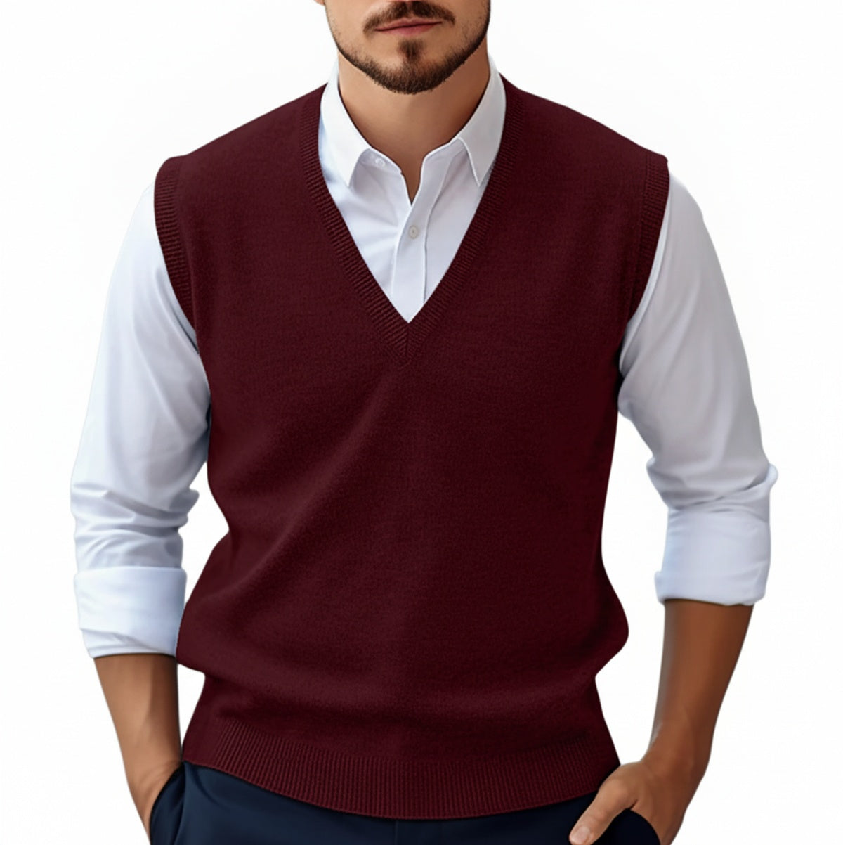 Heren Sweater Vest met Diepe V-hals en Slim Fit