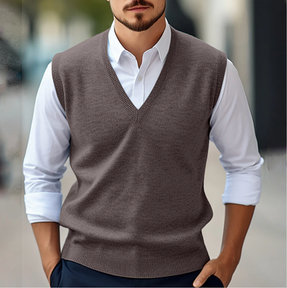 Heren Sweater Vest met Diepe V-hals en Slim Fit Bruin