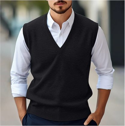 Heren Sweater Vest met Diepe V-hals en Slim Fit Zwart