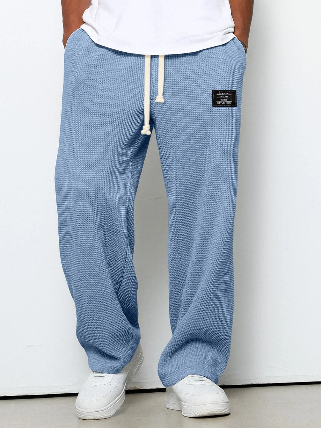 Heren Sweatpants Rechte Pijp met Trekkoord en Elastische Tailleband Lichtblauw