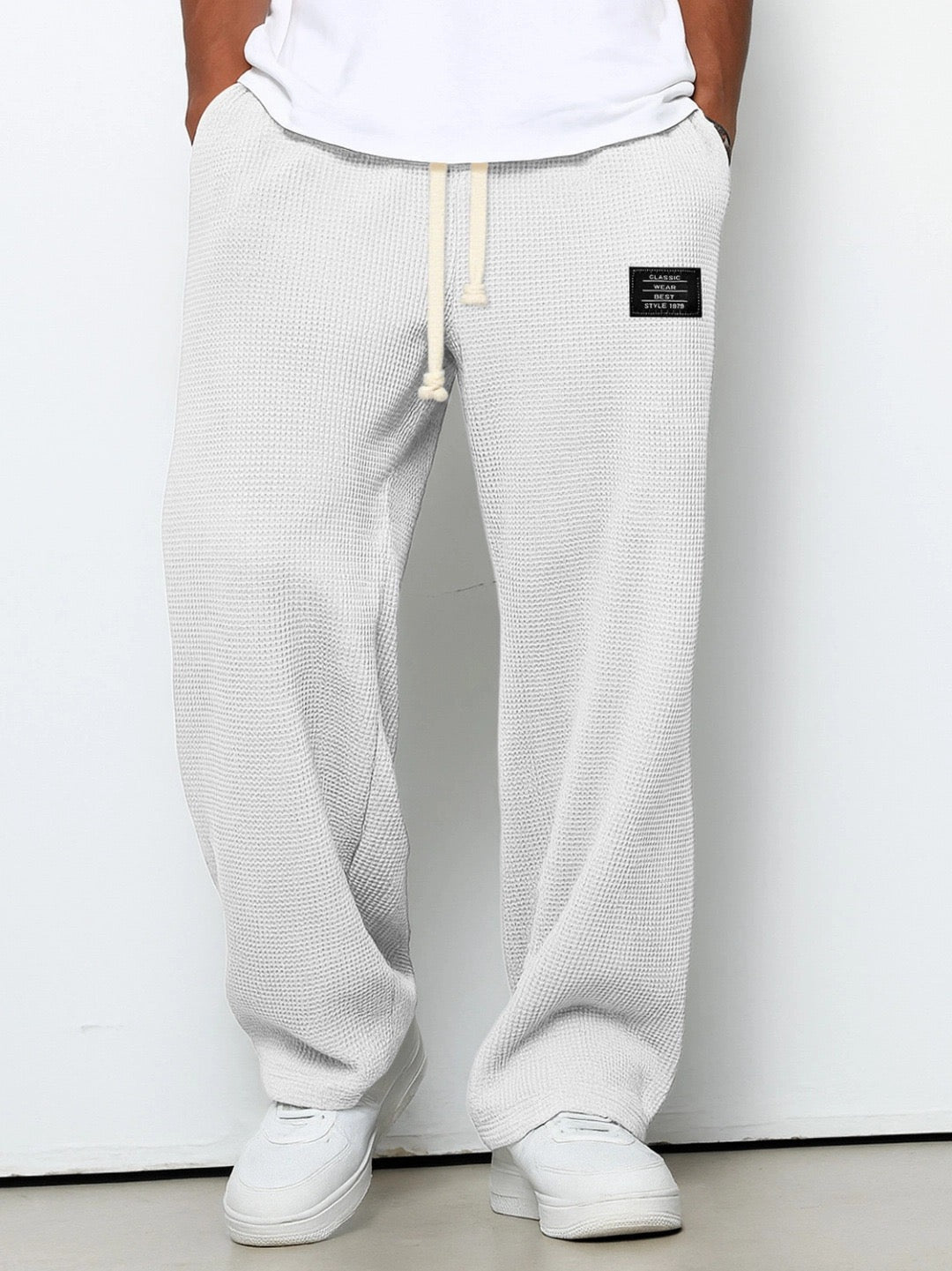 Heren Sweatpants Rechte Pijp met Trekkoord en Elastische Tailleband Wit